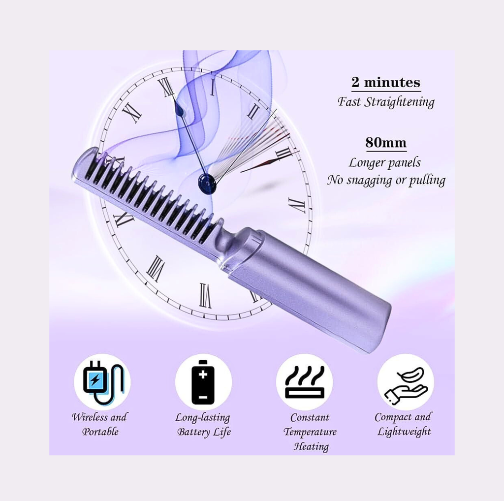 Cordless Mini Hair Straightener – Rechargeable Portable Hot Comb