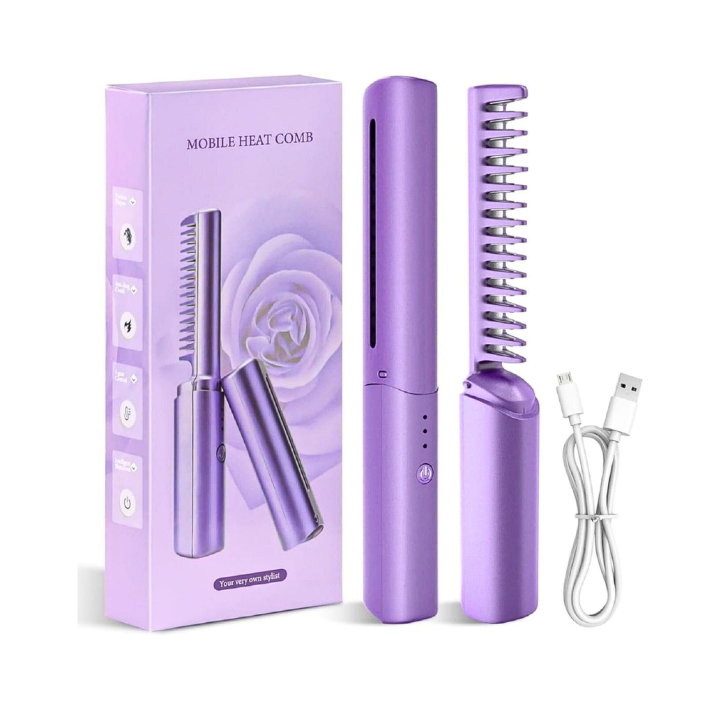 Cordless Mini Hair Straightener – Rechargeable Portable Hot Comb