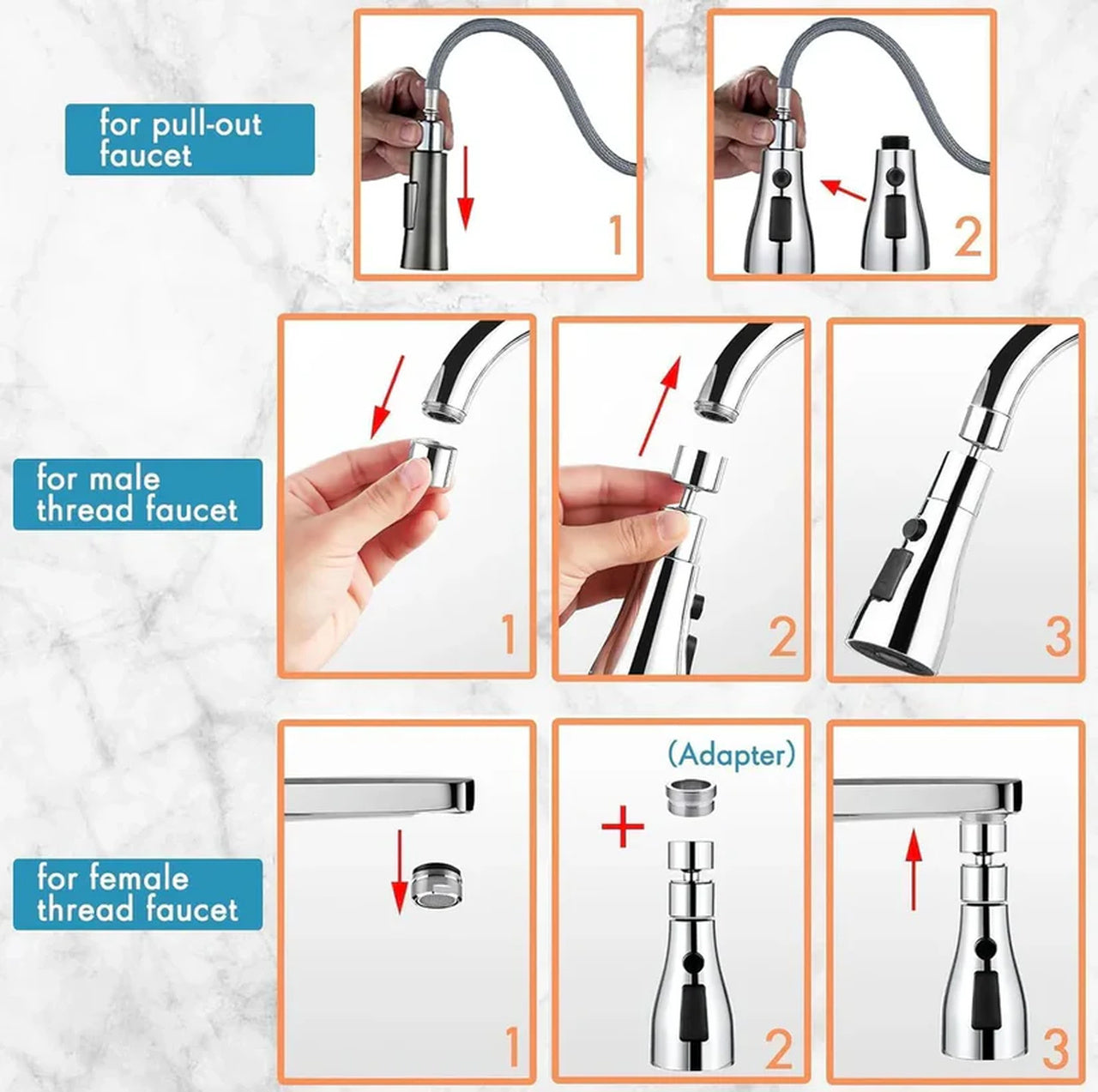 3-Mode High-Pressure Kitchen Sink Faucet Sprayer – Save Water, Clean Faster